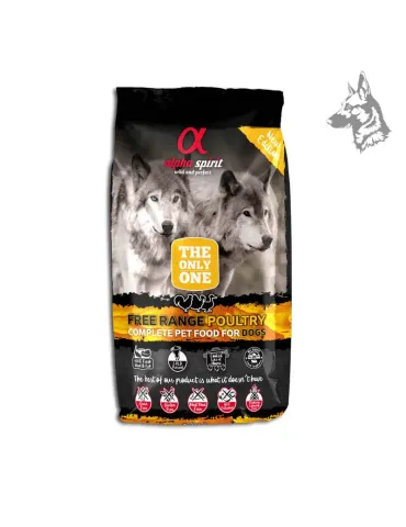 Saco de pienso para perros Alpha Spirit Free Range Poultry con carne fresca de aves de corral. Receta sin cereales ni gluten par