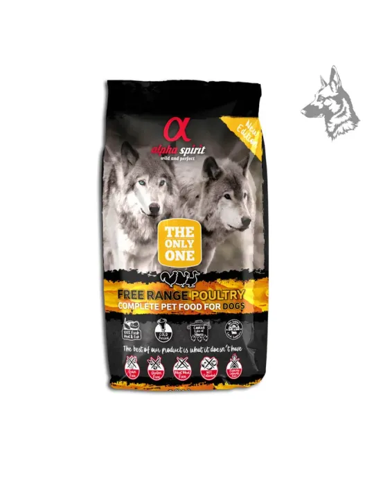 Saco de pienso para perros Alpha Spirit Free Range Poultry con carne fresca de aves de corral. Receta sin cereales ni gluten par