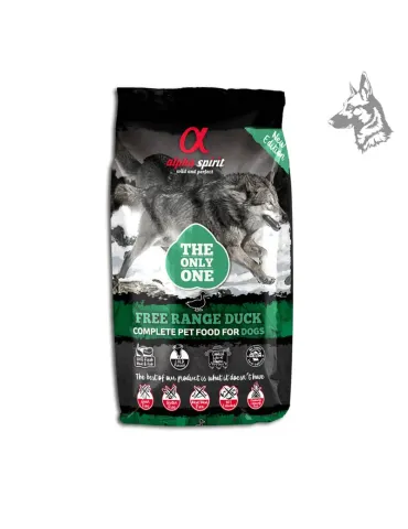 Bolsa de pienso Alpha Spirit Free Range Duck, una fórmula premium con carne de pato de corral, diseñada para una nutrición equil