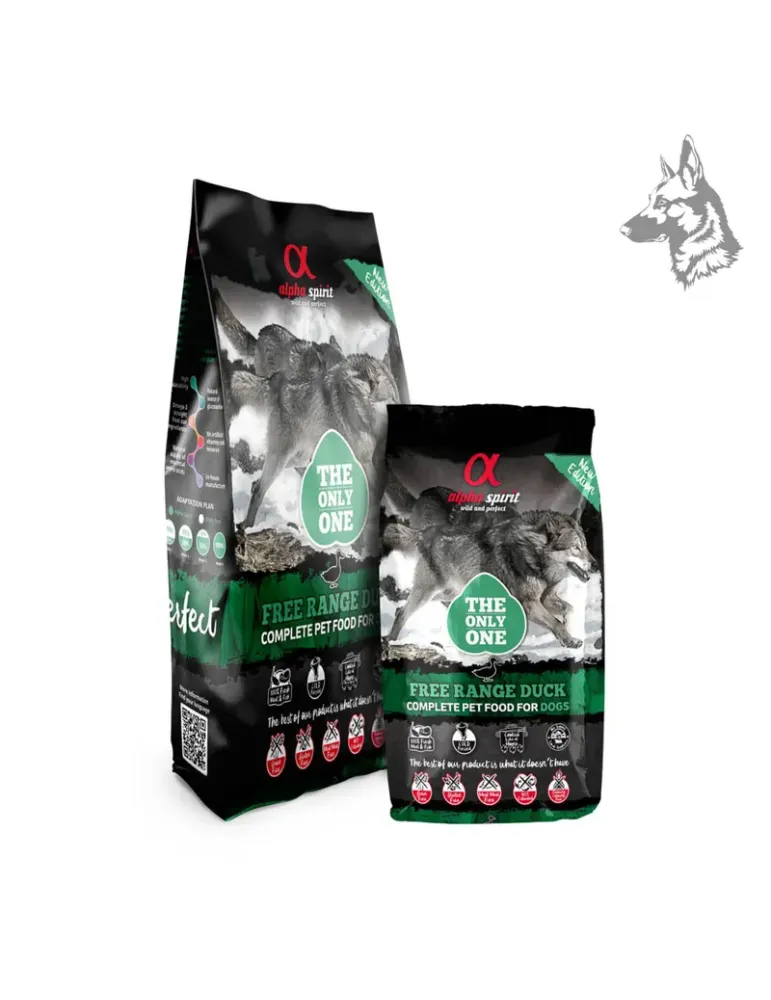 Sacos de pienso Alpha Spirit Free Range Duck, alimento completo para perros con carne fresca de pato de corral. Receta natural, 