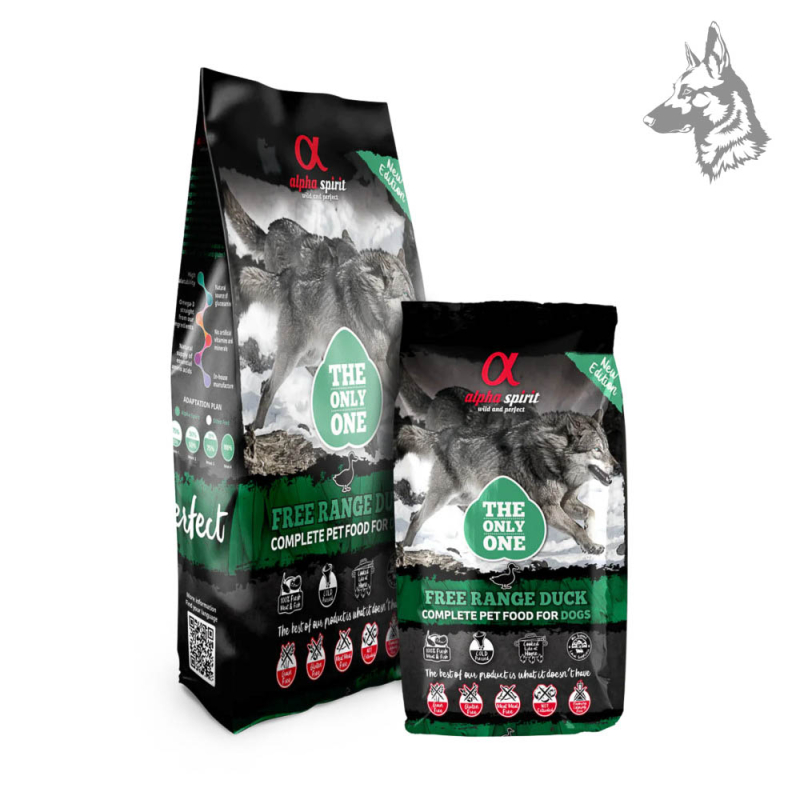 Sacos de pienso Alpha Spirit Free Range Duck, alimento completo para perros con carne fresca de pato de corral. Receta natural, 