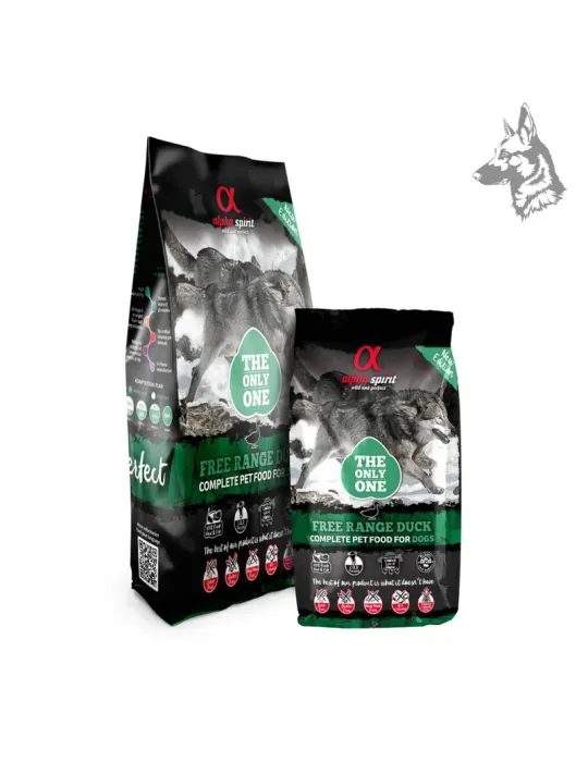 Sacos de pienso Alpha Spirit Free Range Duck, alimento completo para perros con carne fresca de pato de corral. Receta natural, 