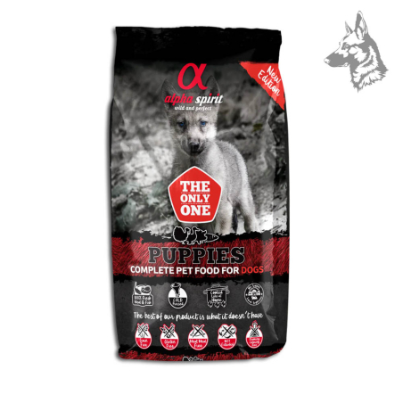 Sacos de pienso Alpha Spirit Puppies, alimento completo para cachorros con ingredientes naturales y carne fresca. Fórmula sin ce