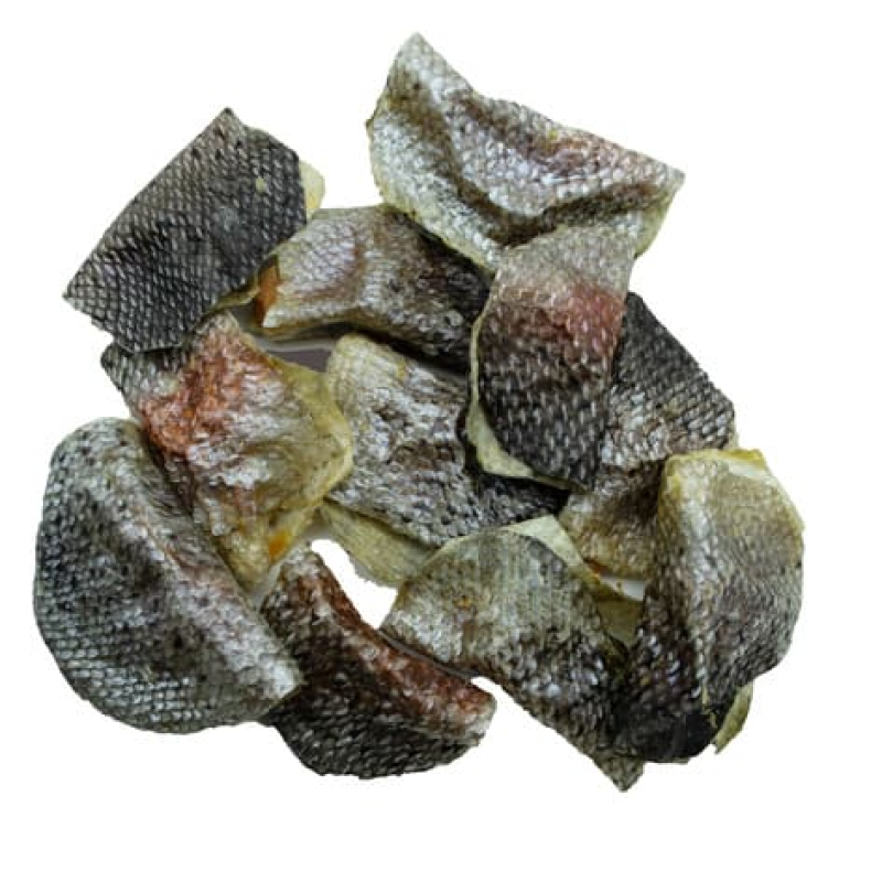 Snacks naturales para perros de piel de salmón deshidratada en tacos, ricos en omega 3 y 6, ideales para una piel y pelaje salud