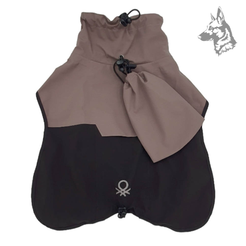 Chubasquero para perros Benetton en color marrón y negro con bolsillo lateral – Material impermeable, transpirable y resistente,
