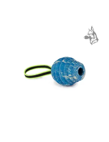 Comparación de dos tamaños de la pelota Julius-K9 Duoplay, ambas con su característica asa de cuerda fluorescente, ideales para  2