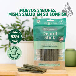Bolsa de sticks dentales Wild Balance "Calming & Chill" con pavo (93%) y té verde. Producto diseñado para perros, ayuda a reduci 2