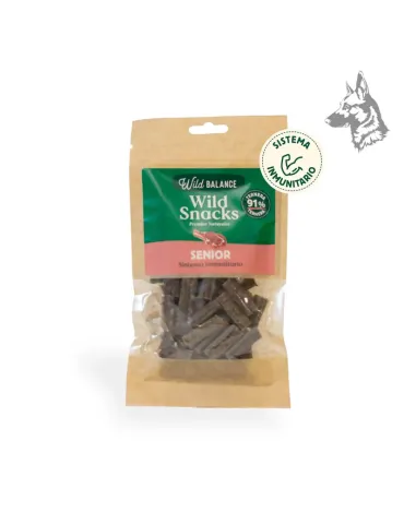 Bolsa de premios naturales Wild Snacks Senior de ternera con 91% carne, diseñada para reforzar el sistema inmunitario en perros 