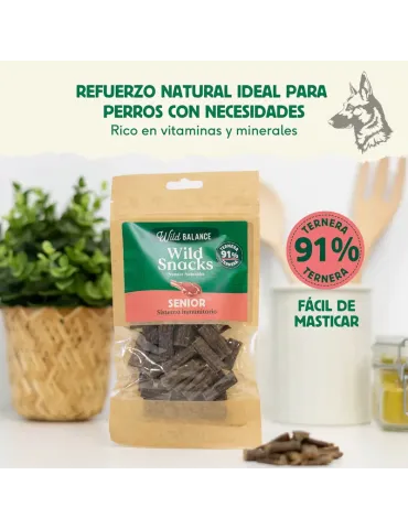 Bolsa de premios naturales Wild Snacks Senior de ternera con 91% carne, diseñada para reforzar el sistema inmunitario en perros  2