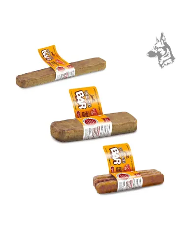 Tres tamaños de barritas de colágeno con ternera, diseñadas para adaptarse a perros pequeños, medianos y grandes.
