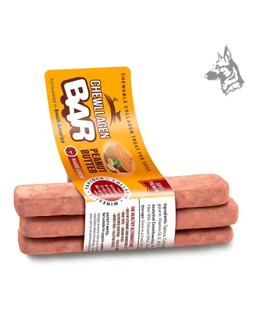 Pack de barritas de colágeno con mantequilla de maní, una alternativa natural y libre de granos para el cuidado dental y articul