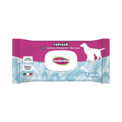 Toallitas húmedas Inodorina para perros y gatos con aroma a talco, limpieza rápida del pelaje, paquete de 40 unidades