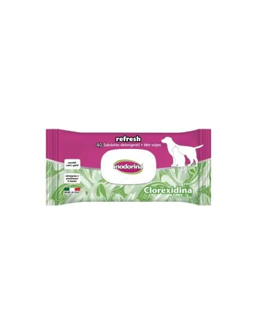 Toallitas húmedas Inodorina con clorhexidina para perros y gatos, limpieza e higiene antibacteriana del pelaje, paquete de 40 un