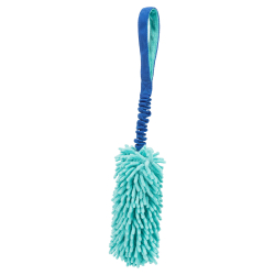 Mordedor elástico Bungee para perros, con asa azul y zona de juego en tela chenilla turquesa, ideal para juegos de arrastre