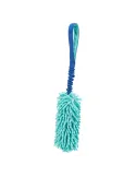 Mordedor elástico Bungee para perros, con asa azul y zona de juego en tela chenilla turquesa, ideal para juegos de arrastre