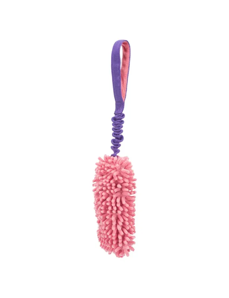 Mordedor para perros Bungee con asa morada y mordedor rosa de chenilla, resistente y divertido para jugar juntos