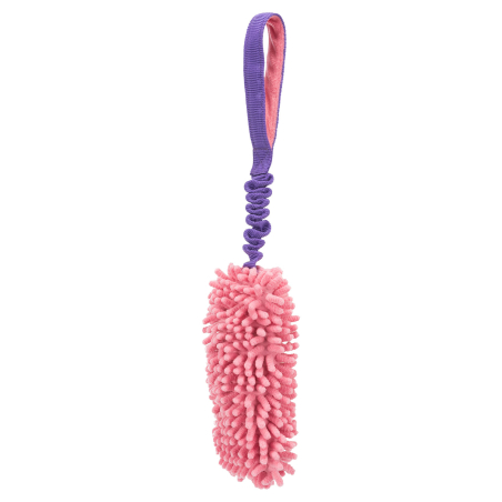 Mordedor para perros Bungee con asa morada y mordedor rosa de chenilla, resistente y divertido para jugar juntos