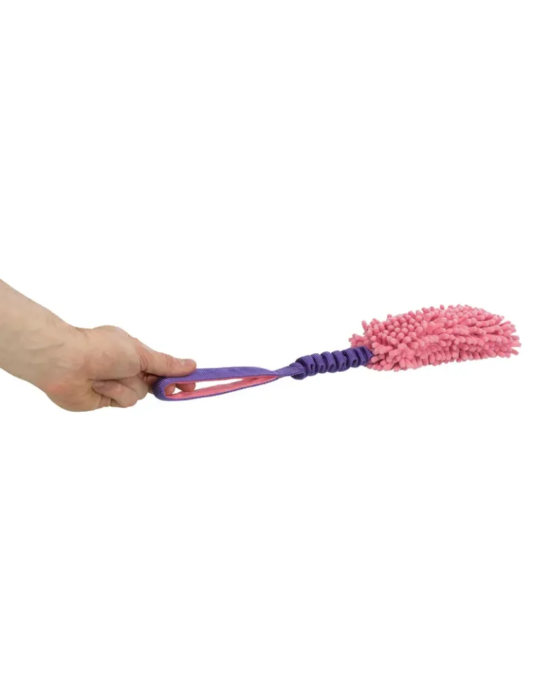 Juguete para perros con asa morada y mordedor rosa, diseño elástico perfecto para entrenar o jugar