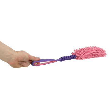 Juguete para perros con asa morada y mordedor rosa, diseño elástico perfecto para entrenar o jugar