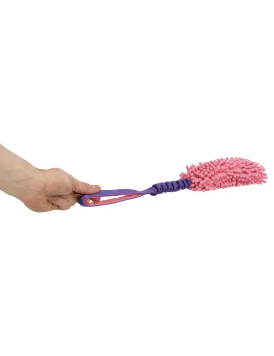 Juguete para perros con asa morada y mordedor rosa, diseño elástico perfecto para entrenar o jugar