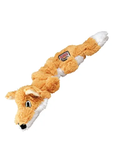 Juguete para perro KONG Low Stuff Flopzie Fox naranja con base ponderada, relleno mínimo y múltiples squeakers.