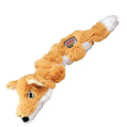 Juguete para perro KONG Low Stuff Flopzie Fox naranja con base ponderada, relleno mínimo y múltiples squeakers.