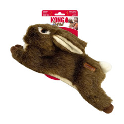 Juguete para perro KONG Wild Low Stuff Rabbit con pelaje marrón, cuerpo alargado y squeaker integrado para juego de agitación.
