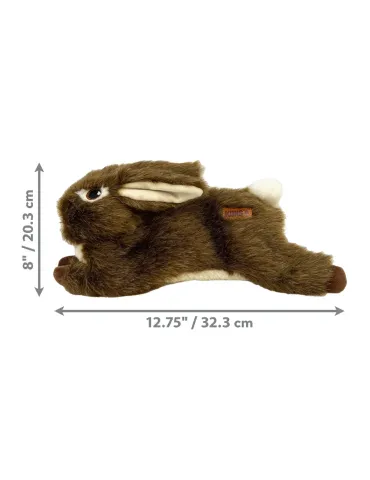 Juguete para perro KONG Wild Low Stuff Rabbit con pelaje marrón, cuerpo alargado y squeaker integrado para juego de agitación. 2