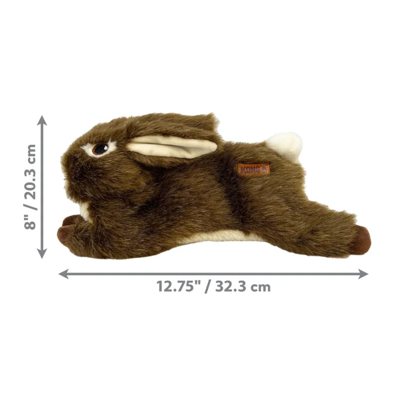 Juguete KONG Wild Low Stuff Rabbit con medidas: 32 cm de longitud y 20 cm de altura.