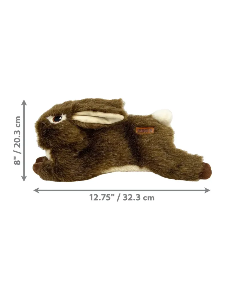 Juguete KONG Wild Low Stuff Rabbit con medidas: 32 cm de longitud y 20 cm de altura.