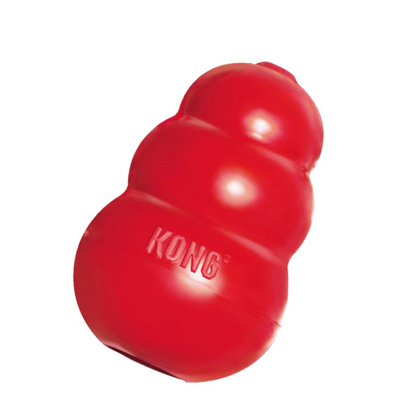Juguete clásico KONG rojo para perros, rellenable y de goma duradera, ideal para masticar y entretener