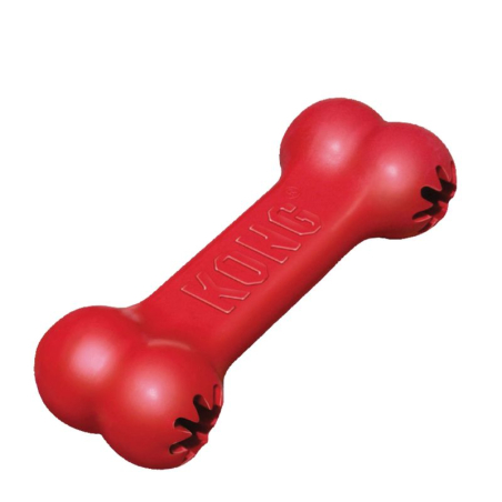 Hueso KONG Goodie Bone rojo para perros, de goma natural resistente, con ranuras para insertar premios