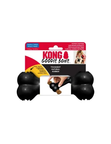 Juguete KONG Goodie Bone Extreme negro en su empaque, diseñado para mordedores fuertes