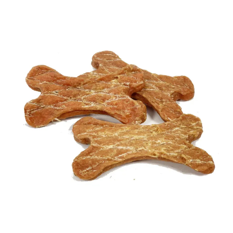 Huesitos de pavo deshidratado para perros en forma de hueso, snack natural, saludable y bajo en grasa.