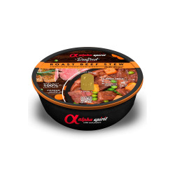 Envase de comida húmeda para perros Alpha Spirit Roast Beef Stew con carne de ternera asada.