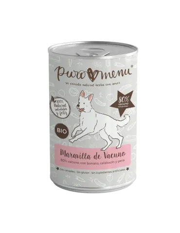 PuroMenu Maravilla de Vacuno BIO — lata de comida húmeda cocida para perros