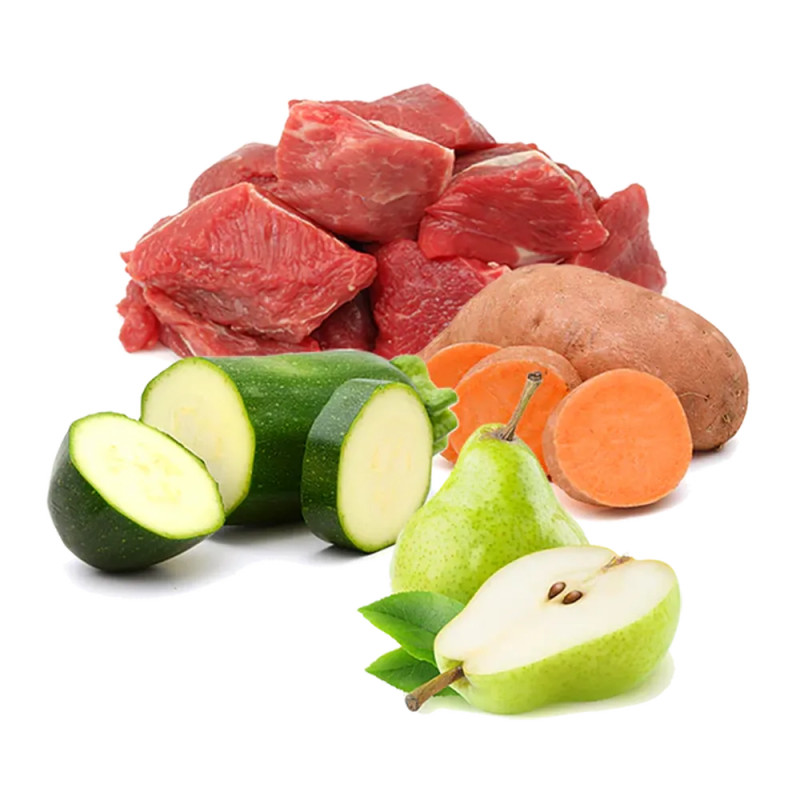 Carne de vacuno, boniato, pera y calabacín – Ingredientes de la receta Maravilla de Vacuno de PuroMenu.