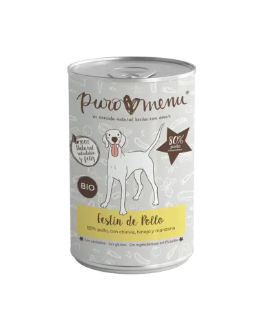 PuroMenu Festín de Pollo BIO — lata de comida húmeda cocida para perros