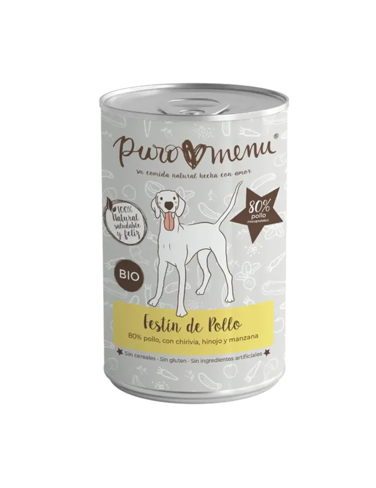 PuroMenu Festín de Pollo BIO — lata de comida húmeda cocida para perros