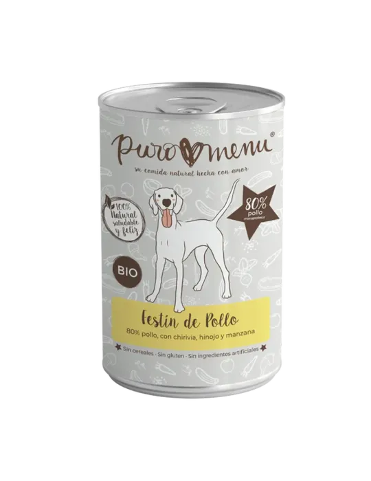 PuroMenu Festín de Pollo BIO — lata de comida húmeda cocida para perros