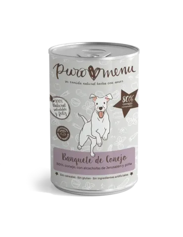 PuroMenu Banquete de Conejo — lata de comida húmeda cocida para perros