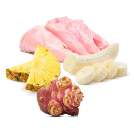 Carne de conejo, alcachofa de Jerusalén, plátano y piña – Ingredientes del Banquete de Conejo PuroMenu.