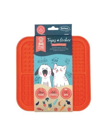 Bubimex BubiChef LickFour — alfombrilla naranja con varias texturas en su envase