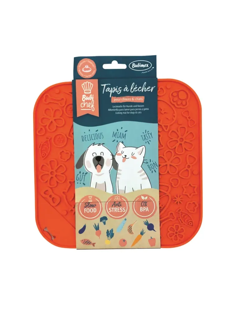 Bubimex BubiChef LickFun — alfombrilla naranja con relieve en su envase