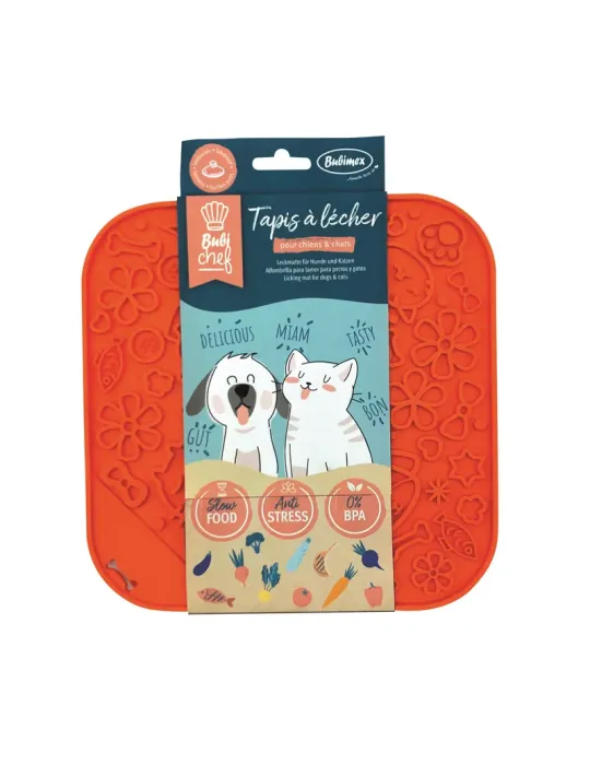Bubimex BubiChef LickFun — alfombrilla naranja con relieve en su envase