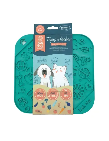 Bubimex BubiChef LickMe — alfombrilla verde con dibujos en relieve en su envase