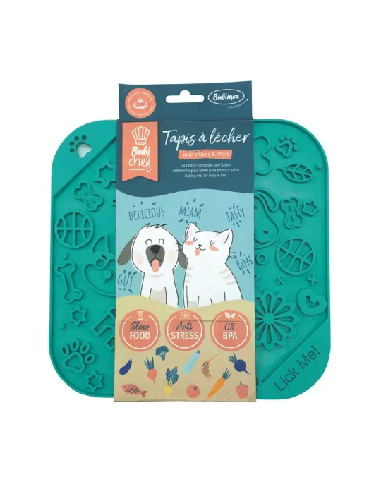 Bubimex BubiChef LickMe — alfombrilla verde con dibujos en relieve en su envase