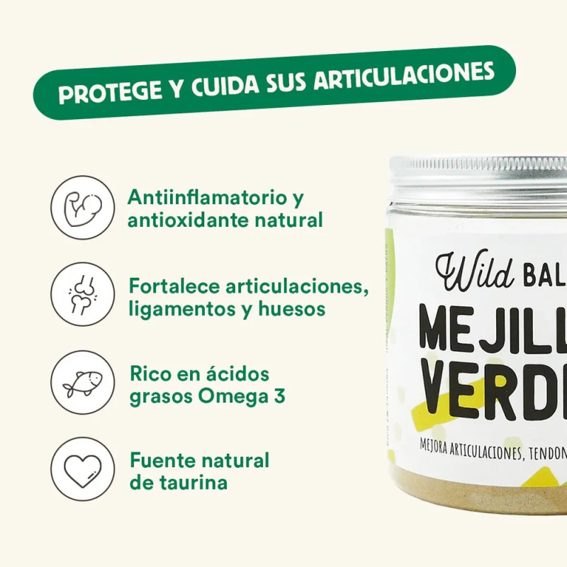 Beneficios del Mejillón Verde Wild Balance para articulaciones, tendones y ligamentos: antiinflamatorio, fuente de Omega 3, anti