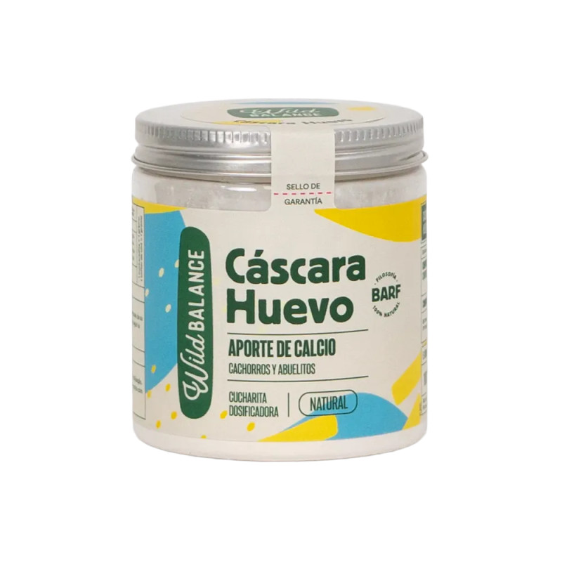 Bote de suplemento natural Wild Balance Cáscara de Huevo, con aporte de calcio para perros y gatos, ideal para cachorros y senio