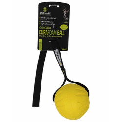 Pelota Starmark GripCord Durafoam amarilla con cuerda para perros, juguete resistente y suave con dientes